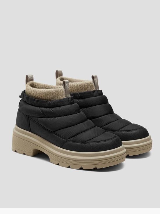 Quilted Black Winter Ankle Boots with Tan Platform Sole - Picture 2 of 8